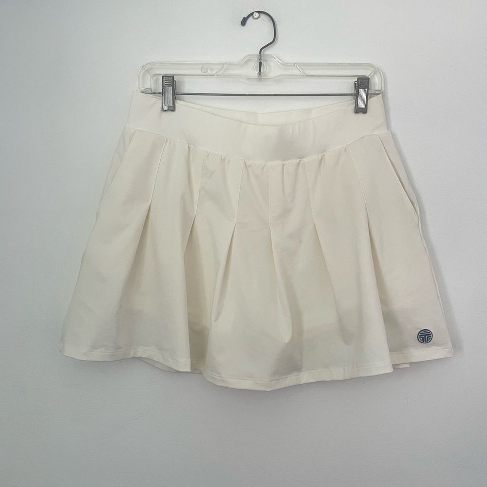 Tory Burch Women’s White Sport Pleated Jersey Tennis Skirt Built in shorts Large